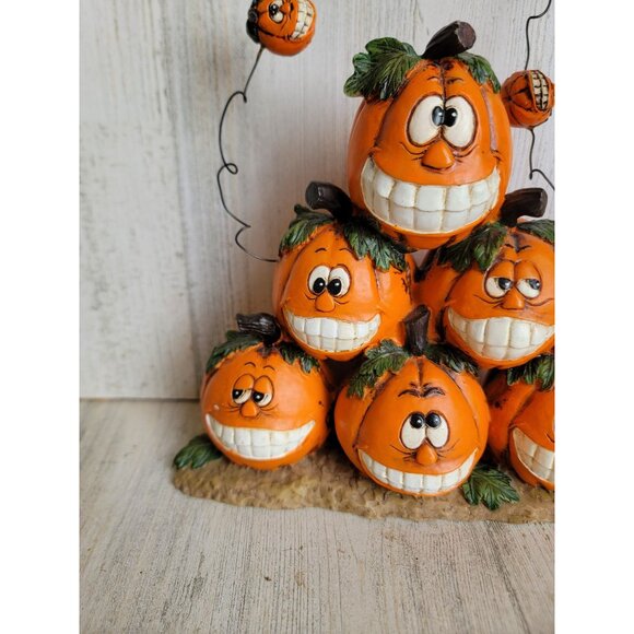Vintage pumpkin stack funny face smiling hanging Halloween home decor - Picture 2 of 8